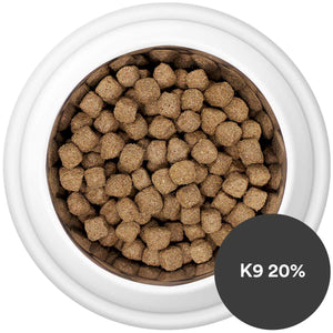 Country Pursuit K9 20% Dog Food Bag in a bowl