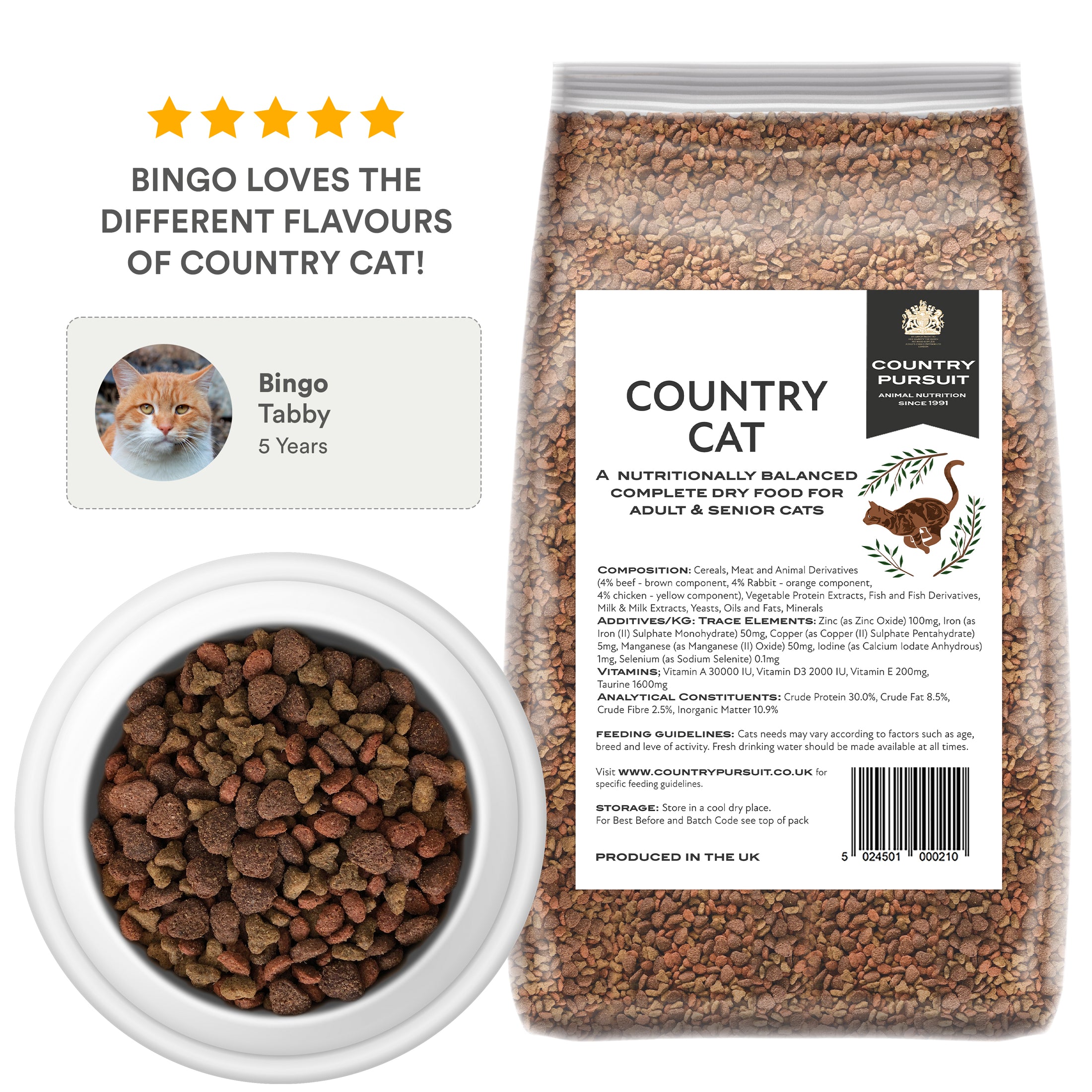 Country Pursuit Country Cat Food Testimonial: Bingo loves the different flavours of country cat!