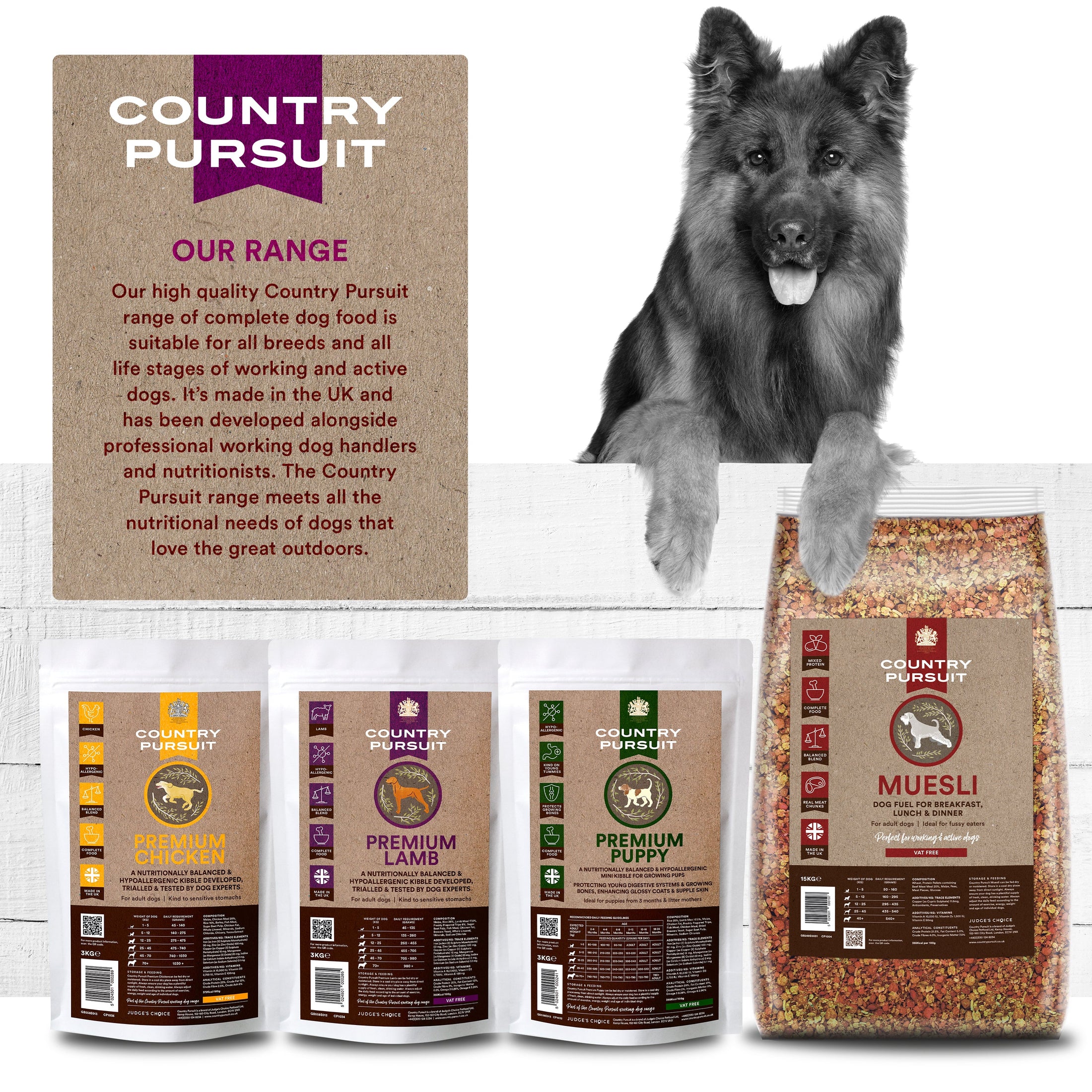 Range include, premium chicken, lamb, puppy and muesli